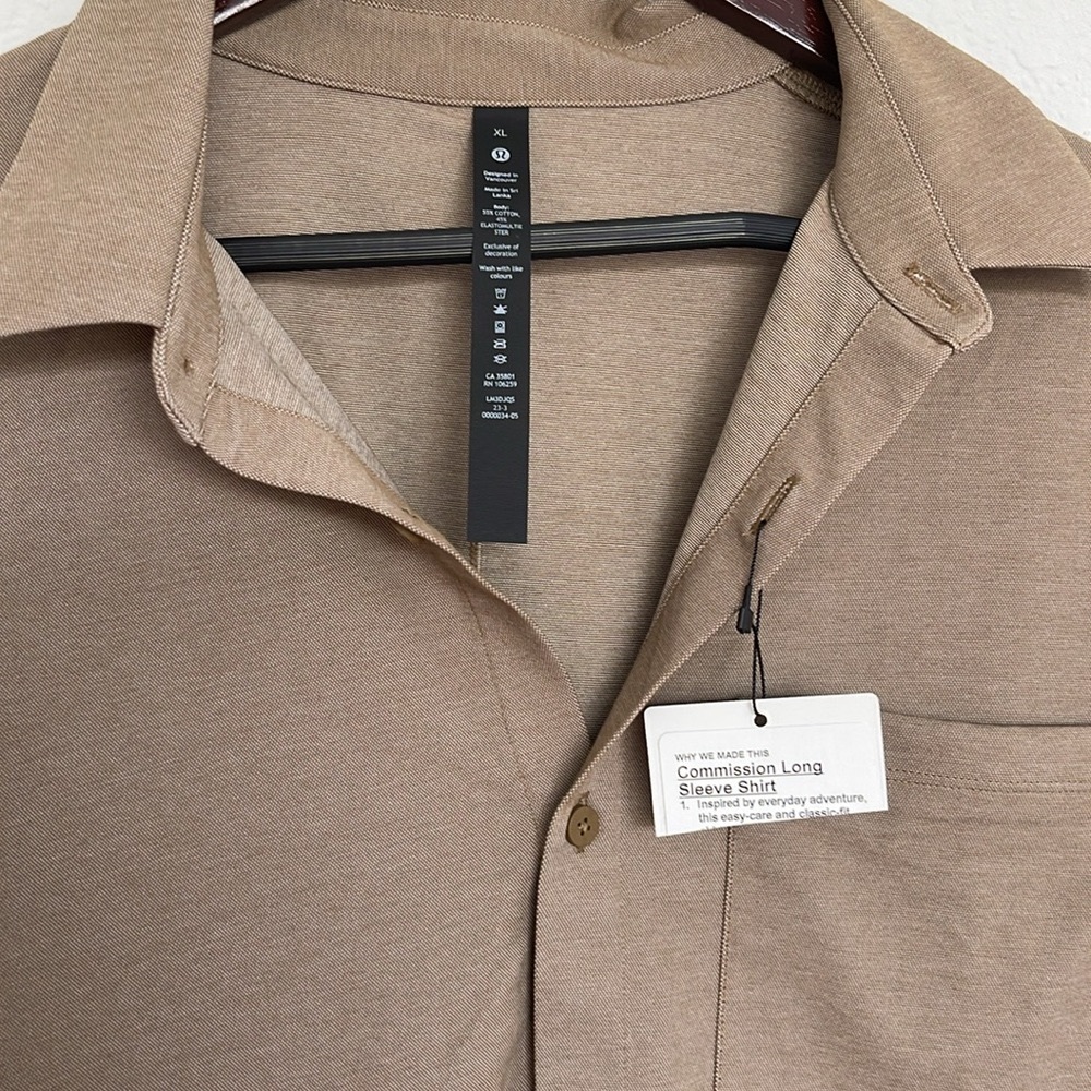 Lululemon new with  tags, Men Commission Long Sleeve Shirt, x-large, light brown - Picture 2 of 4